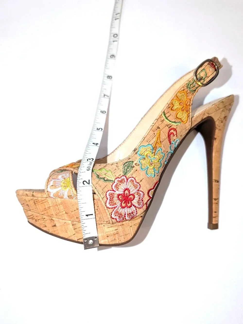 Jessica Simpson | Willey Slingback Embroidered Cork Heels Pumps | Size 6.5